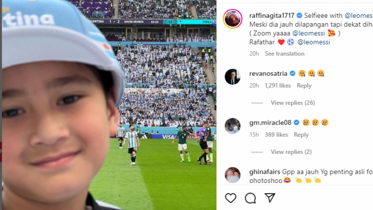 Rafathar selfie dengan Leonel Messi di Piala Dunia Qatar 2022 [Instgaram @raffinagita1717]