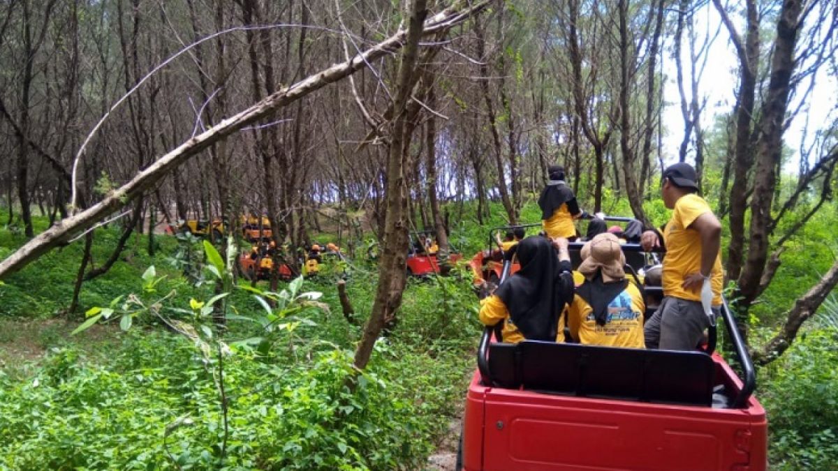 Menikmati suasana alam tempat wisata Taman Gumum Pasir sambil naik Jeep [Husni/SuaraSumedang.id]