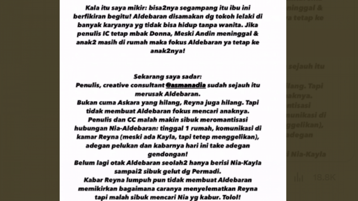 Protes warganet terkait karakter Aldebaran yang diperankan oleh Arya Slaoka di Ikatan Cinta [Tangkap Layar di Twitter @sandalhermesss]