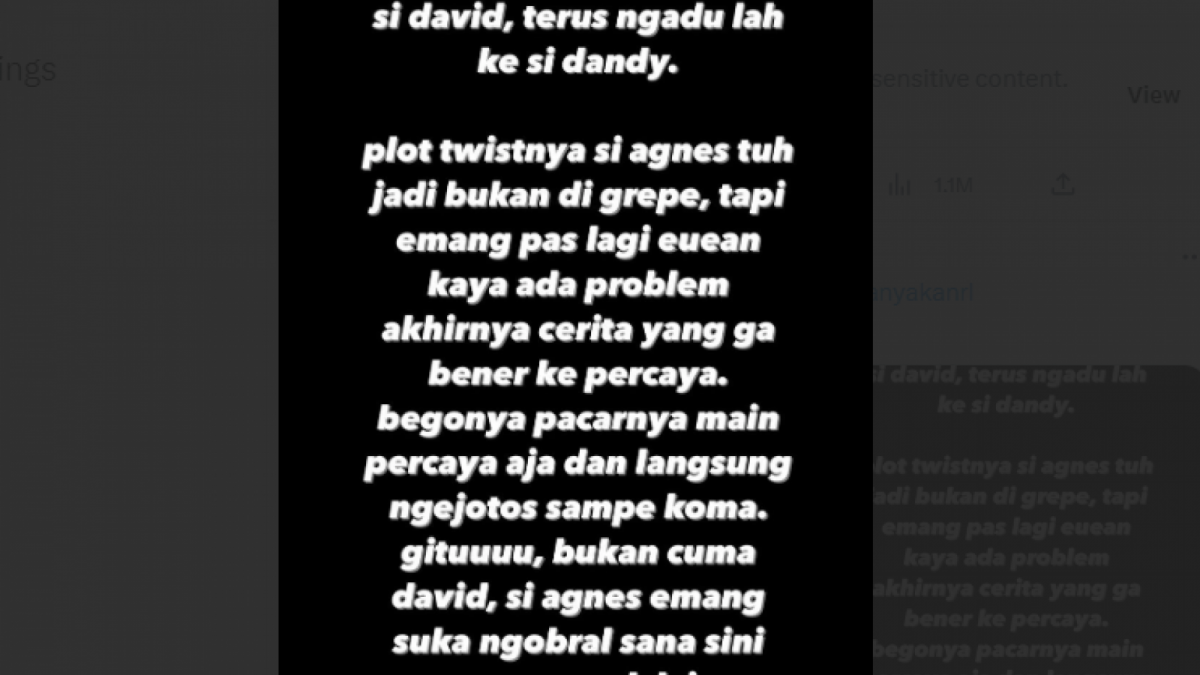 Tangkap Layar Twitter diduga story teman Agnes pacar Mario Dandy yang telah melakukan penganiayaan pada David [Twitter]