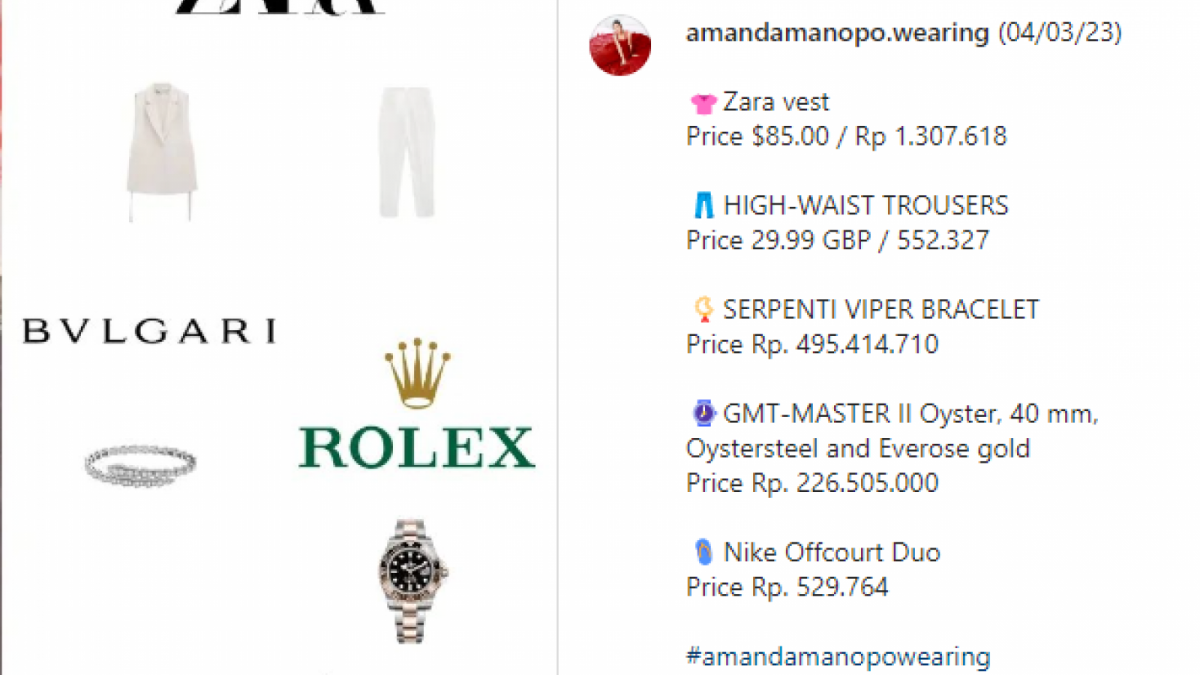 Harga Outfit Amanda Manopo [Tangkap Layar Instagram]