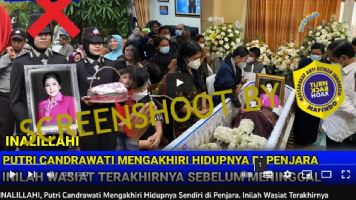 Thumbnail video dengan klaim narasi inalillahi Putri Candrawati mengakhiri hidupnya di penjara, hingga membuat suarat wasiat sebelum meninggal. [Dok. TurnBackHoax.]