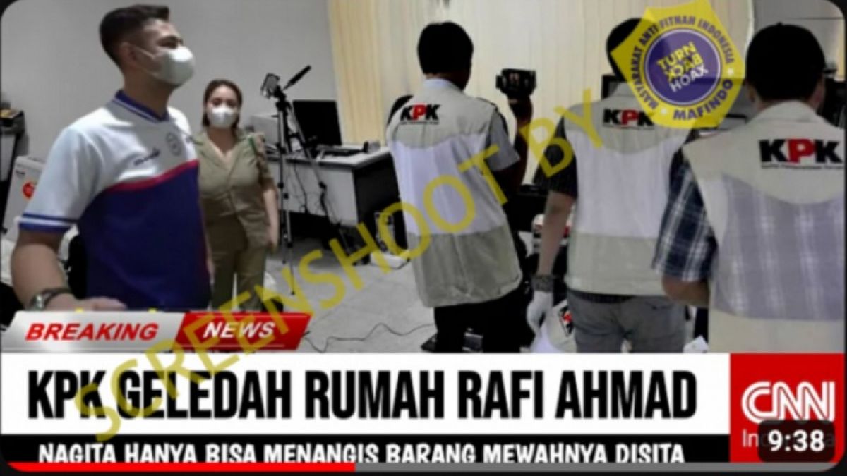 Sebuah kanal YouTube mengunggah video dengan narasi klaim rumah Raffi Ahmad digeledah KPK buntut dugaan keterlibatan kasus pencucian uang Rafael. [Turnback Hoax.]