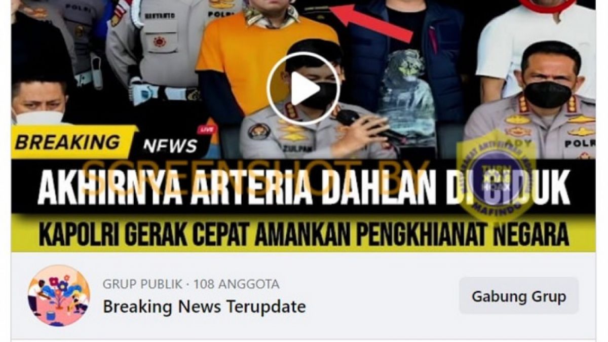 Dok. Hoax Arteria Dahlan diamankan Kapolri akibat terlibat kasus 349 triliun. [Turnbackhoax.]