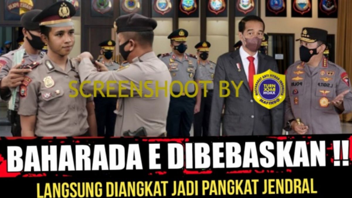 Hoax narasi klaim Bharada E dibebaskan langsung dilantik jadi jenderal gantikan posisi Sambo. [YouTube/Turnbackhoax.]