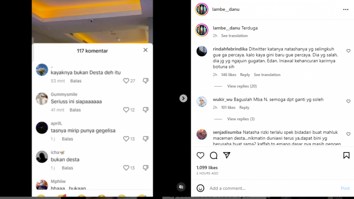 Unggahan Instagram @lambe_danu, Desta Diduga Selingkuh [Instagram]