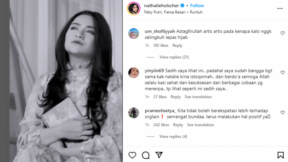 Nathalie Holscher Buka Hijab [Tangkap Layar Instagram]