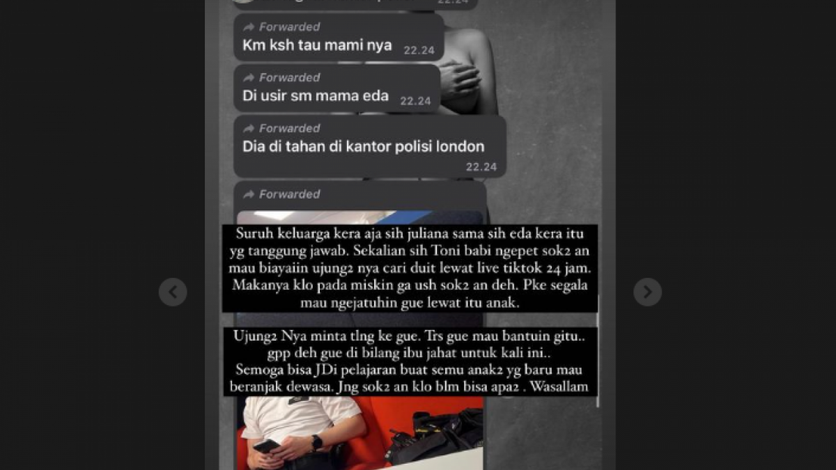 Isi pesan yang mengabarkan Lolly ditahan di kantor polisi London [Instagram @nikitamirzanimawardi_172]