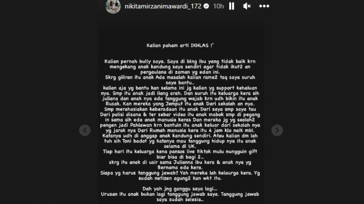 Unggah Instastory Nikita Mirzani soal Lolly yang ditahan di kantor polisi Inggris [Instagram]