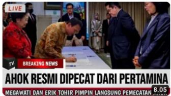 Cek Fakta: Erick Thohir Resmi Pecat Ahok dari Kursi Jabatan Komisaris Pertamina, Disaksikan Megawati, Benarkah?