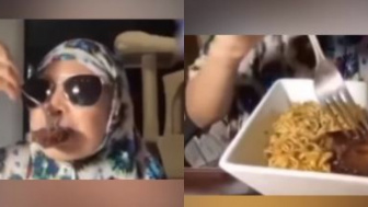 Astaghfirullah, Viral Aksi Seorang Ibu Berhijab Buat Video Mukbang Daging Babi Sambil Baca Doa, The Next Lina?