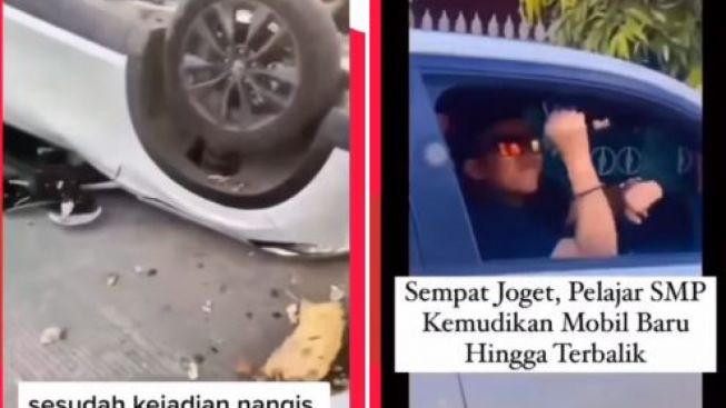 Viral! Selebrasi Bocil Berujung Tragedi, Pelajar SMP Diduga Tak Mahir Mengendarai Mobil Hingga Terbalik