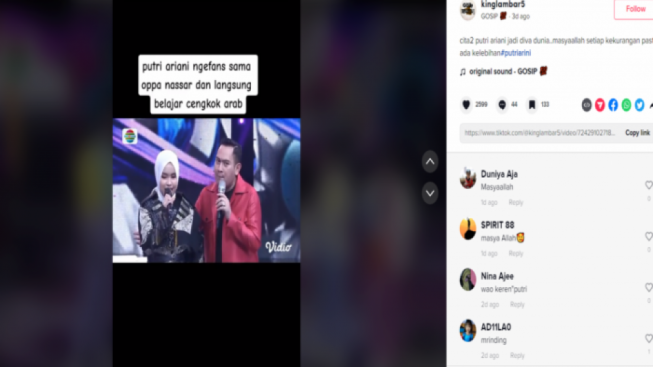 Putri Ariani Fans Berat King Nassar, Ketemu Auto Diajari Cengkok Arab, Netizen Dibuat Merinding