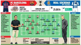 Prediksi Line Up Barcelona vs Real Sociedad di Perempat Final Copa del Rey Nanti Malam