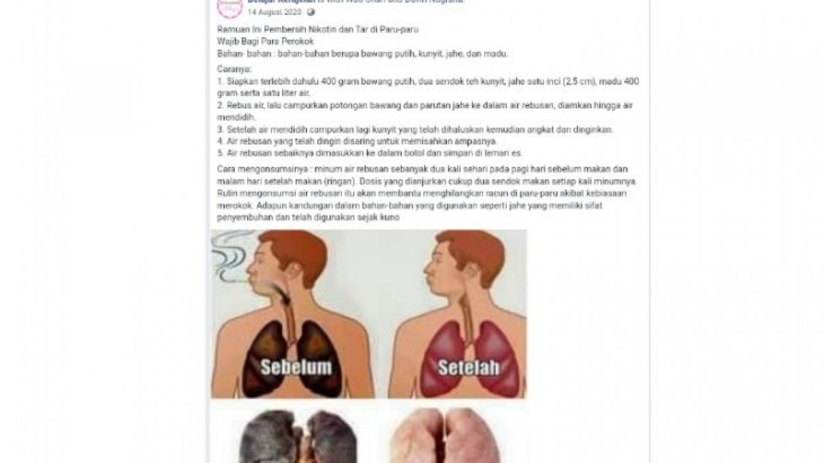 Unggahan tentang Tips Membersihkan Paru-paru [Facebook]