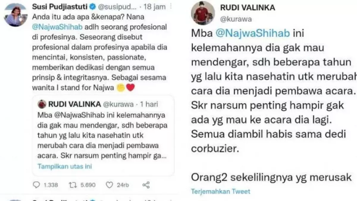 Tangkapan layar Twitter Susi Pudjiastuti dan Rudi Valinka [Twitter]