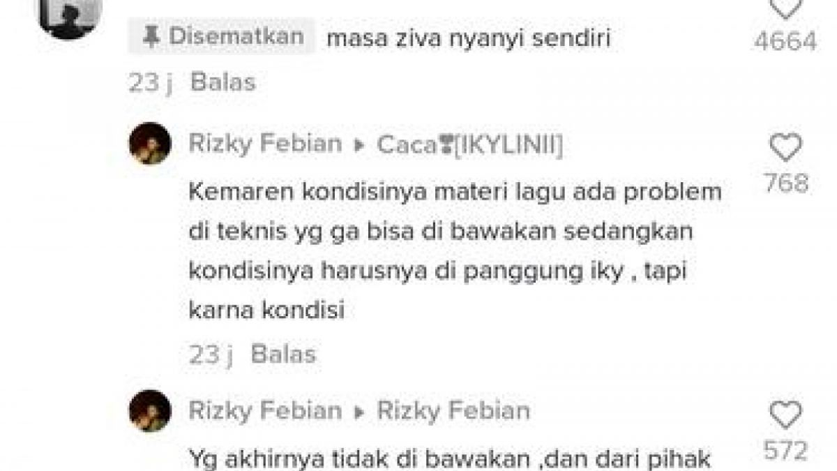 Rizky Febian Beri Klarifikasi Soal Ziva Magnolya Nyanyi Duet Sendiri Tanpa Dirinya. (TikTok Rizky Febian)