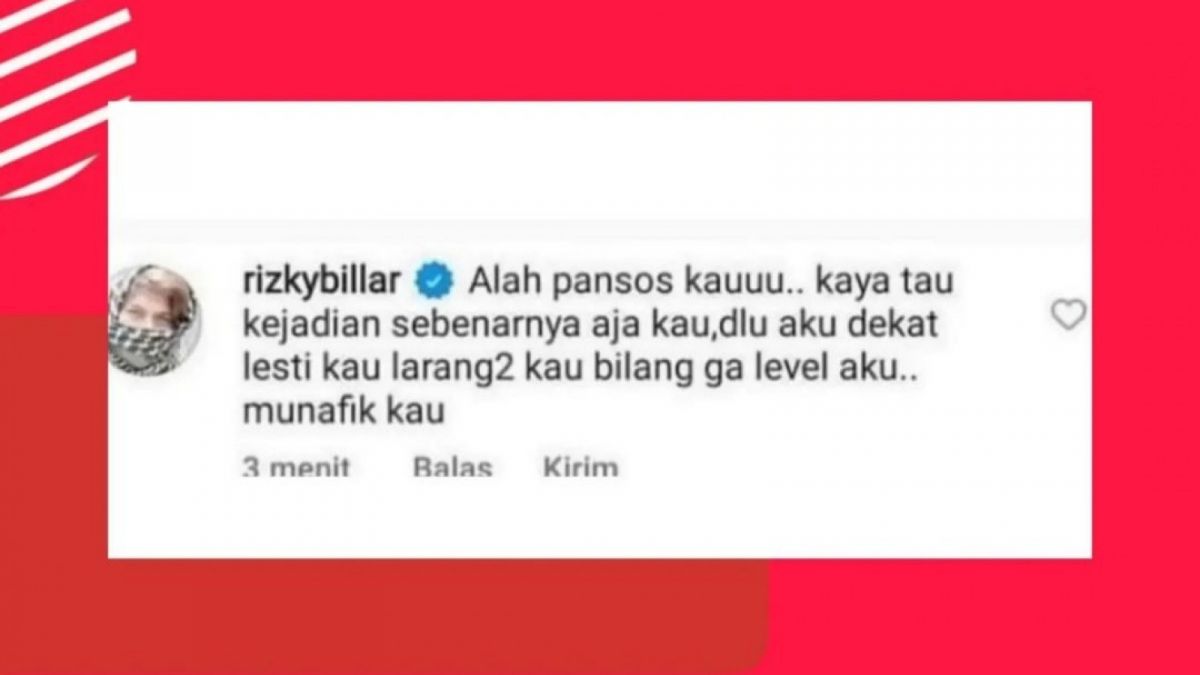 Tangkapan Layar Komentar Rizky Billar [Instagram Lambe Turah]