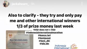 CEK FAKTA: Pemenang Maraton Asal Australia yang Tidak Dibayar Hadiah 150 Juta, Ditanggapi Penyelenggara Bahwa Hadiah Jadi 50 Juta. Dipotong Pajak 70%?