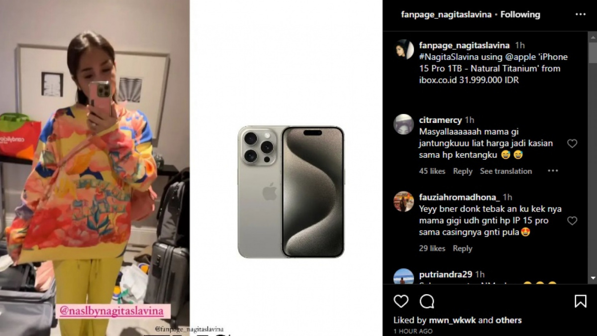 Nagita Slavina ganti iPhone 15 [Instagram/fanpage_nagitaslavina]