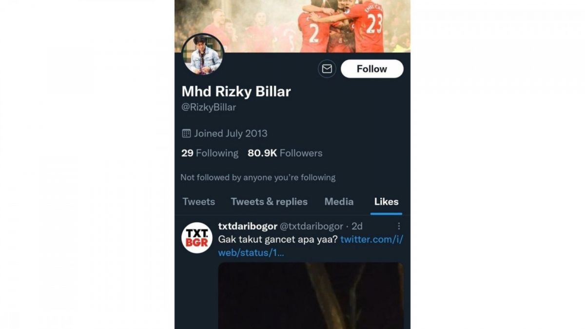 Tangkapan layar dari aktivitas akun Twitter Rizky Billar. [Suara.com]