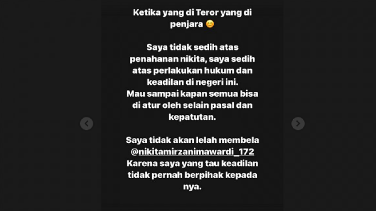 Instagram Story Fitri Salhuteru atas kasus yang menyeret sahabatnya, Nikita Mirzani [Instagram @fitri_salhuteru]