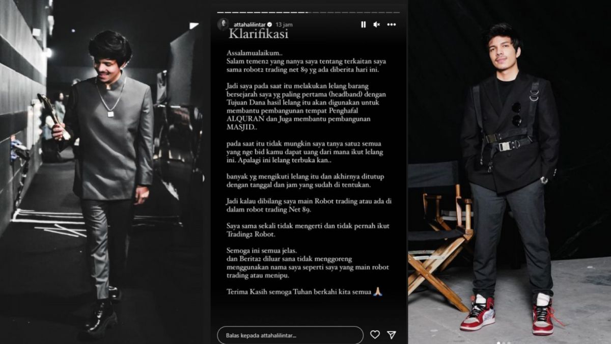 Tangkapan layar klarifikasi Atta Halilintar soal dirinya terlibat dan diduga menerima dana dari kasus robot trading Net89. [Instagram/attahalilintar]