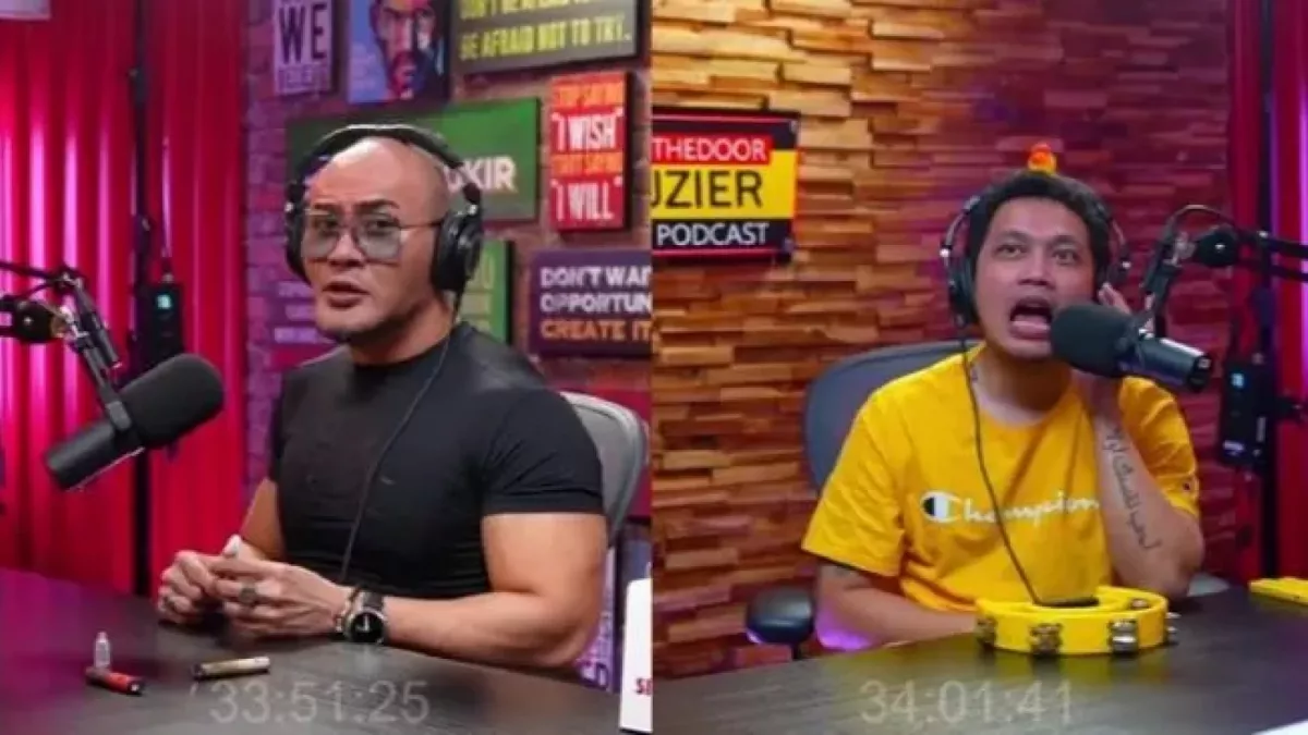 Deddy Corbuzier dan Agung Karmalogy dalam podcastnya tengah membahas soal wanita yang menjual keperawanan yang diduga game Meyden. [Suara.com]