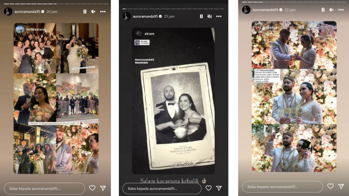 Tangkapan layar postingan Instagram Story milik Rachel Amanda yang membagikan momen bahagianya menikah dengan Narawastu Indrapradna. [Instagram/auroramanda95]