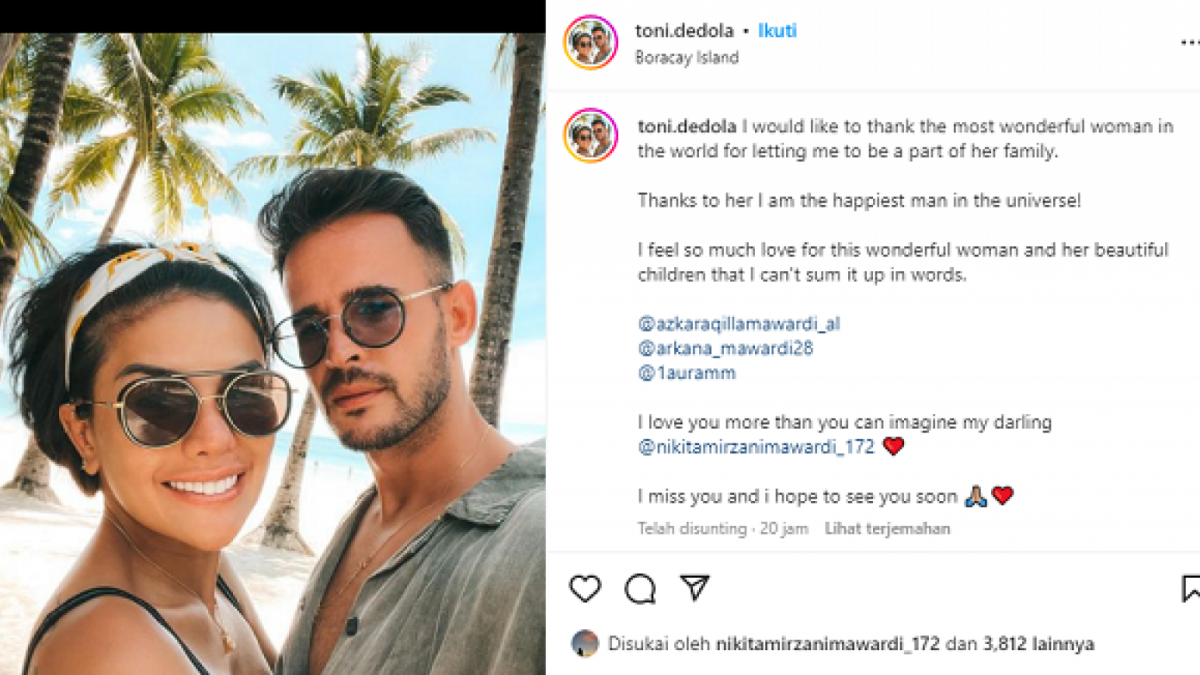 Pesan romantis Antonio Dedola untuk kekasihnya, Nikita Mirzani yang saat ini tengah berada di dalam penjara. [Instagram @toni.dedola]