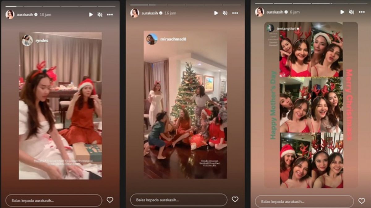 Momen hari raya Natalan Aura Kasih dan teman-temanya. [Instagram/@aurakasih]