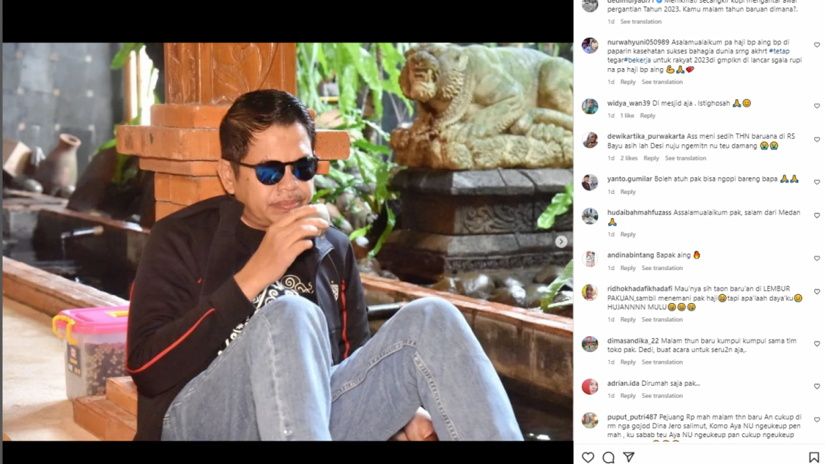 Dedi Mulyadi sedang meminum secangkir kopi [instagram@dedimulyadi71]