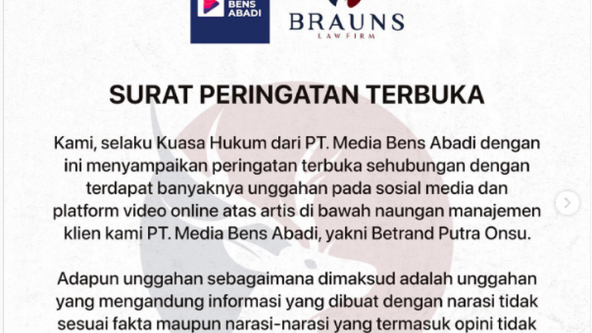 Surat Peringatan dari pihak Keluarga Ruben Onsi [instagram mopchannel]