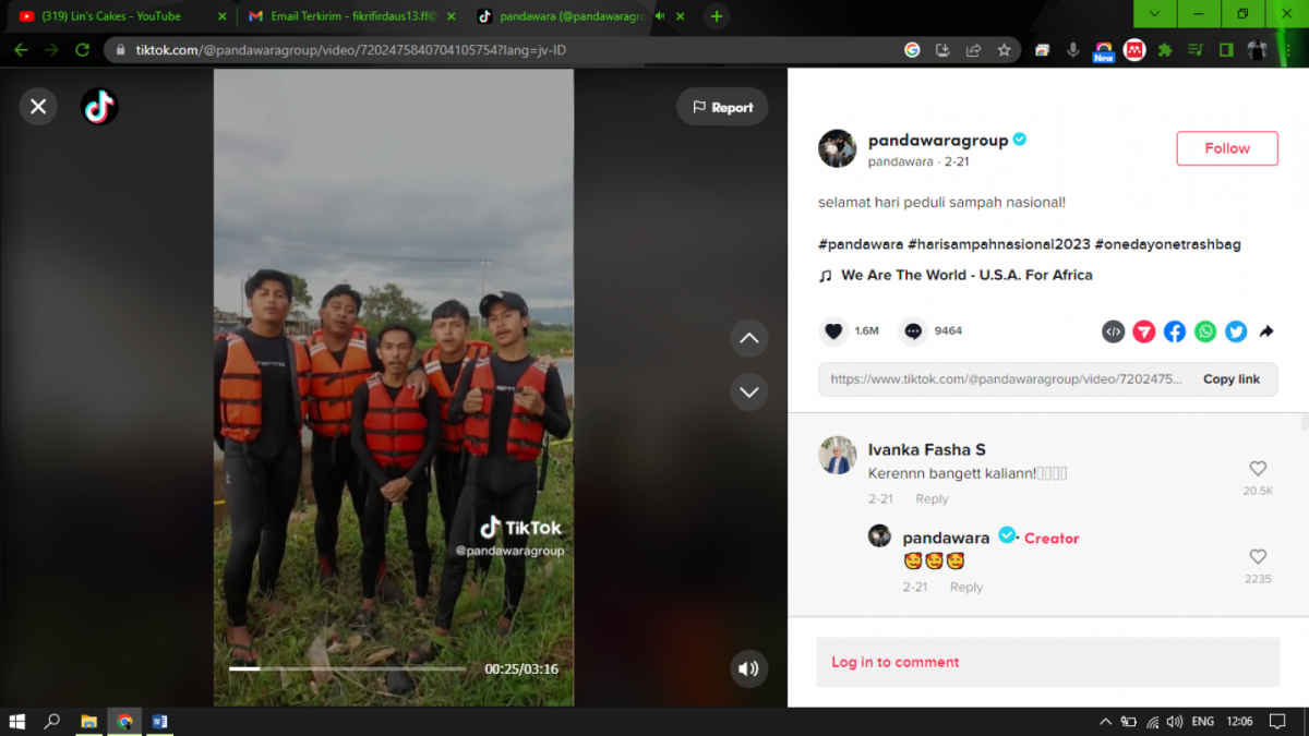 Pandawa Grup rajin bersih-bersih sungai-sungai di kota Bandung dan viral di medsos. [Tiktok @Pandawaragroup,]