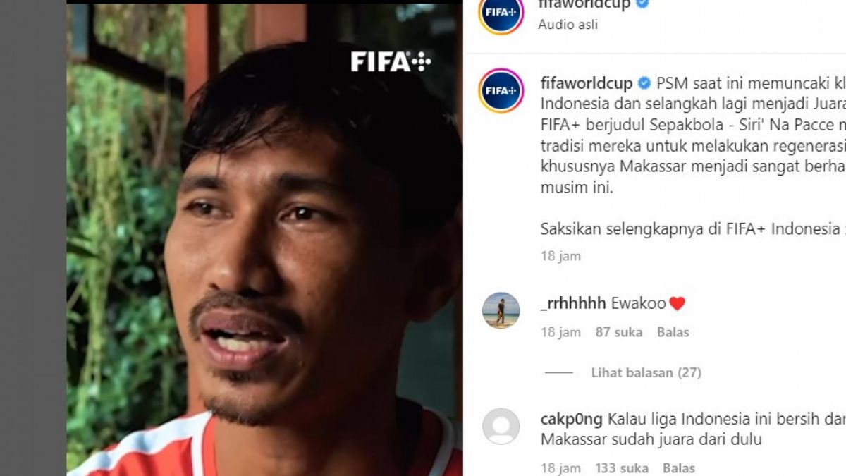 Akun Fifa angkat PSM Makassar yang akan menjadi juara Liga 1 Indonesia [(instagram @fifaworldcup)]