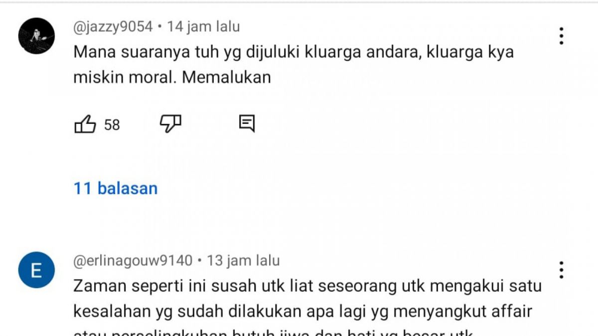 Komentar netizen karena keluarga andara masih belum memberikan tanggapan. (Youtube/intens investigasi)