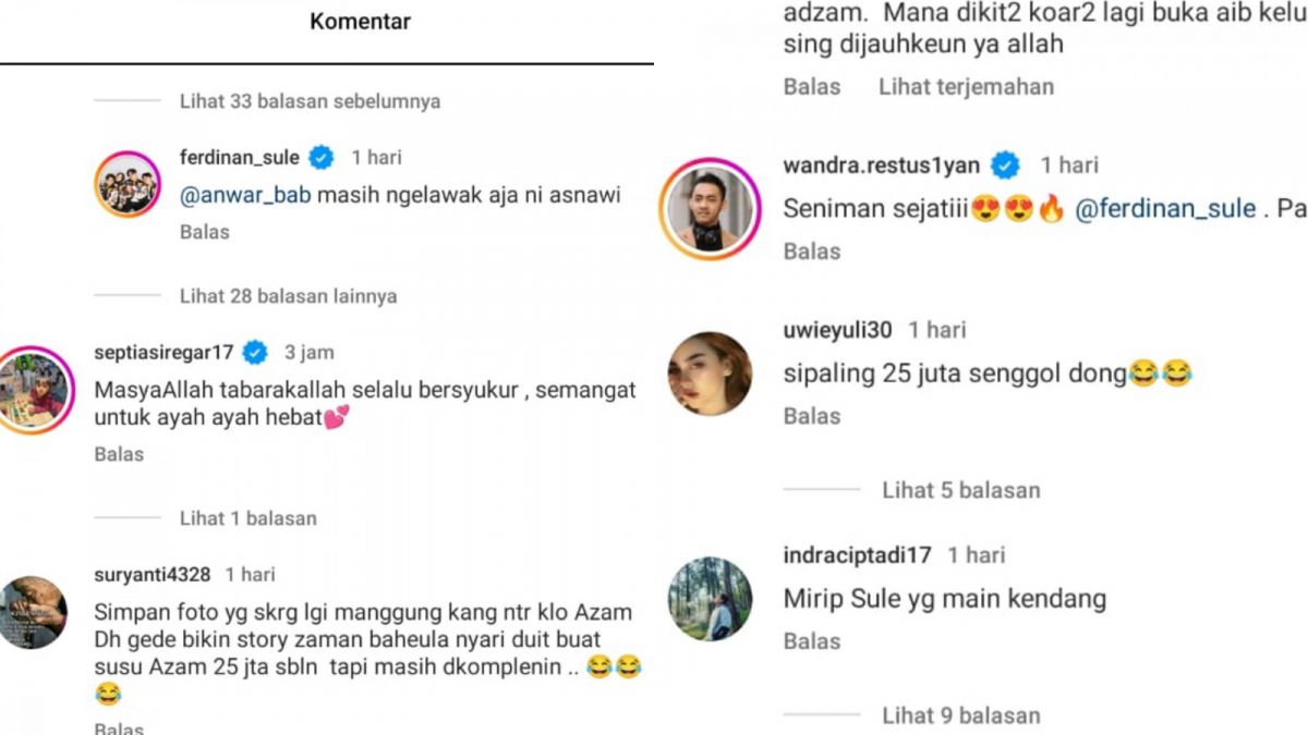Komentar warganet pada postingan sule. Banyak yang sindir Nathalie Holscher. (Instagram)