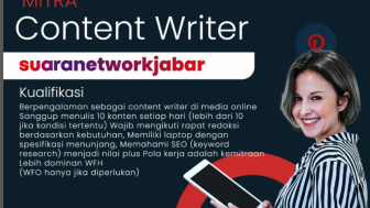 Kerja di Rumah Gajinya Wah? Suara Network Jabar Buka Loker Conten Writer, Simak Caranya