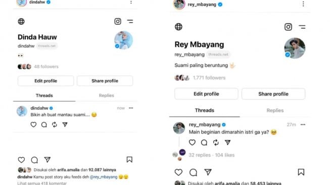 Threads Baru Rilis, Berikut Deretan Artis Pengguna Tercepat Ada Pasangan Dinda Hauw dan Rey Mbayang